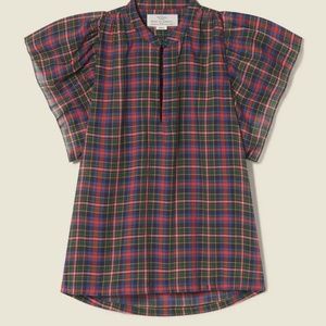 Trovata Birds of Paradis BRETT SHORT SLEEVE BOHEMIAN BLOUSE TRAIL PLAID Size XS